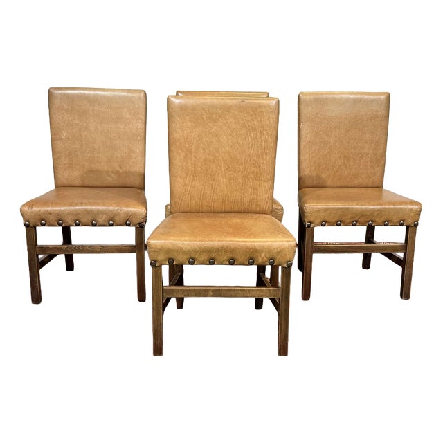 English Chairs in Beech and Imitation Leather, 1980s, Set of 4 For Sale