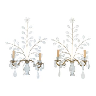 Mid 20th Century Maison Bagues Style Gilt and Rock Crystal Sconces - a Pair For Sale