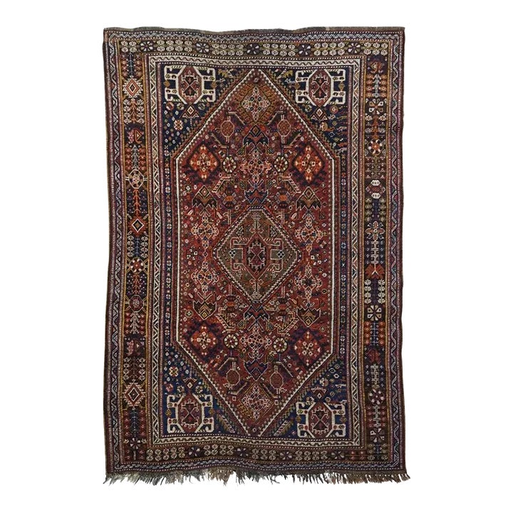 Antique Tribal Ghashghai Rug 5'5'' x 8'6'' | Chairish