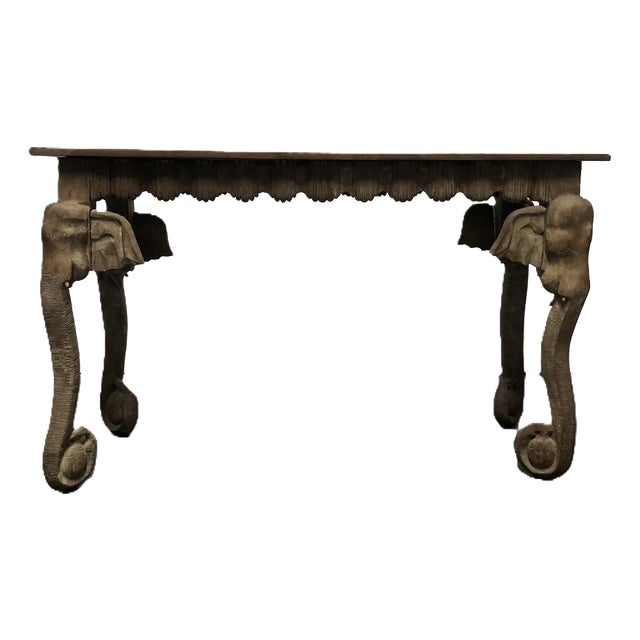 1980s Ornate Handcarved Wooden (Teak) Elephant Heads and Trunks Table For Sale