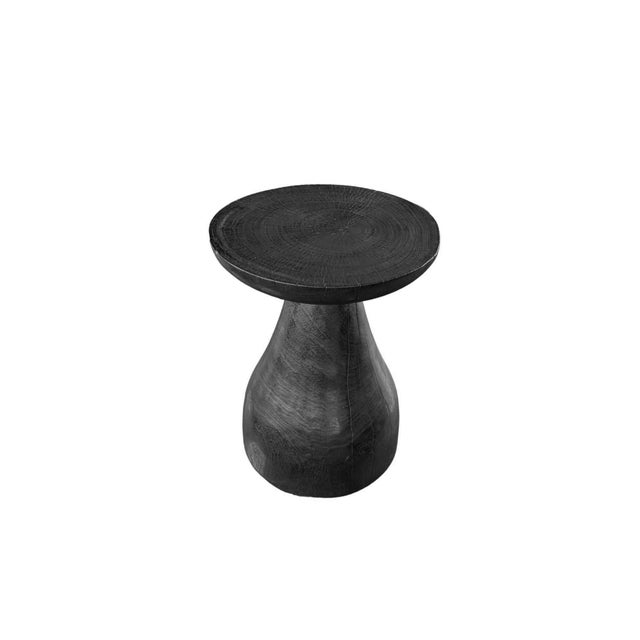 Contemporary Sculptural Suar Wood Side Table, Burnt Finish Modern Organic For Sale - Image 3 of 5