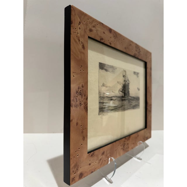 1920s Pair of Signed j.p. Benson Maritime Sailing Ship Etchings in Burl Wood Frames For Sale In Atlanta - Image 6 of 13