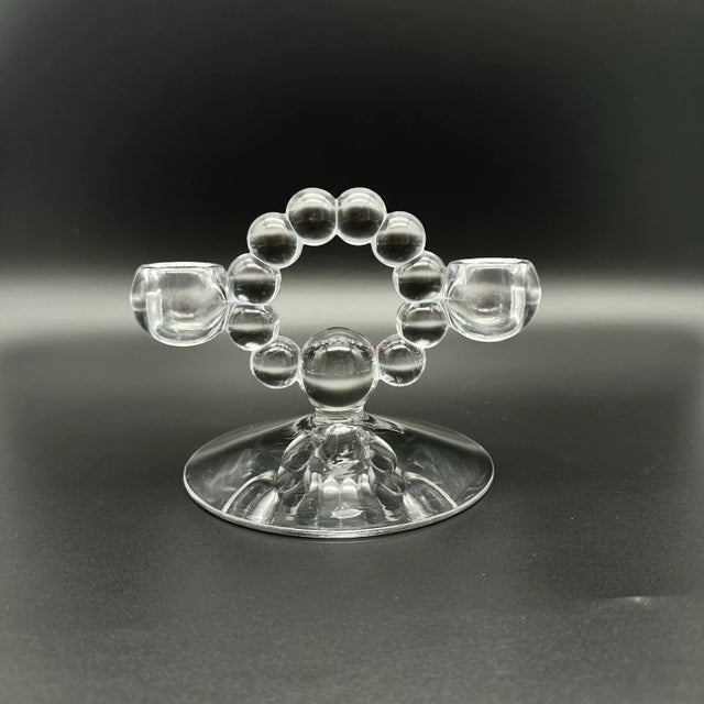 Vintage Double Light Candlestick Holders Candlewick Clear Blown Glass a Pair For Sale - Image 4 of 4