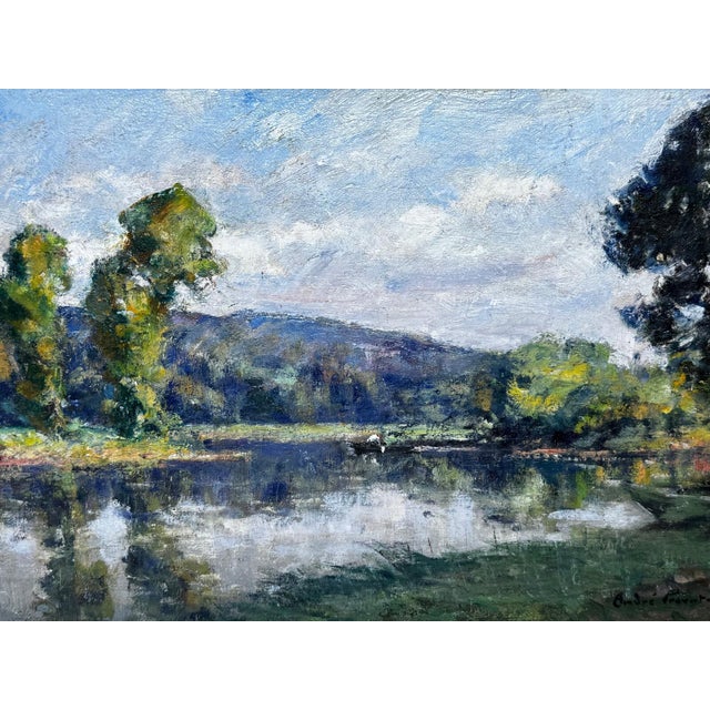 French Impressionist Oil Painting Fisherman on the River Orne, Normandy — C. 1920 Signed by André Prévot-Valéri For Sale - Image 13 of 18