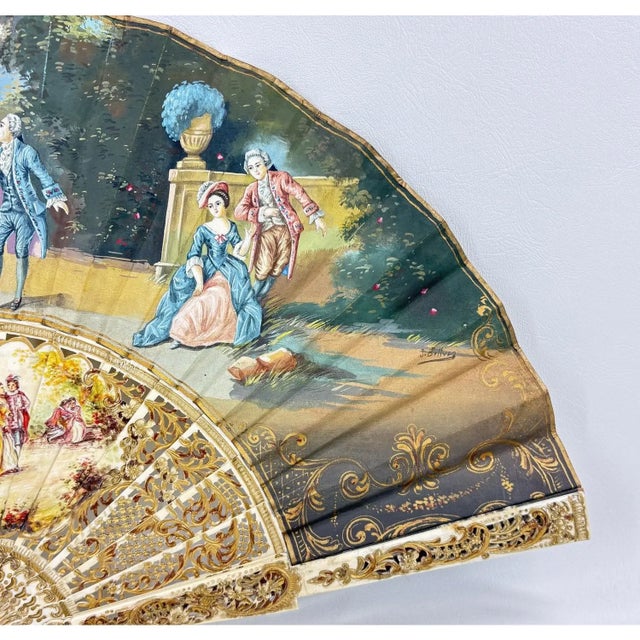 Late 19th Century Signed J Billvas Hand Painted Silk Fan in Original Simon Loscertales Bona Roma Box For Sale In Portland, OR - Image 6 of 11