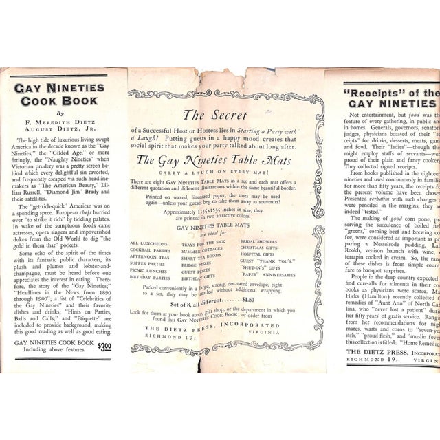 "Gay Nineties Cook Book" 1946 Dietz, F. Meredith and August Jr. For Sale - Image 4 of 10
