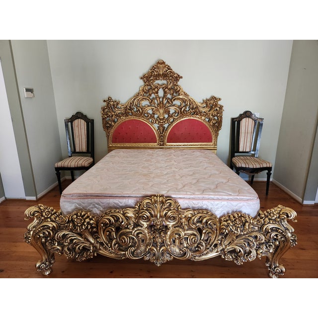 Italian Hand-Carved Gilt Bed | Baroque / Rococo Style For Sale - Image 9 of 16