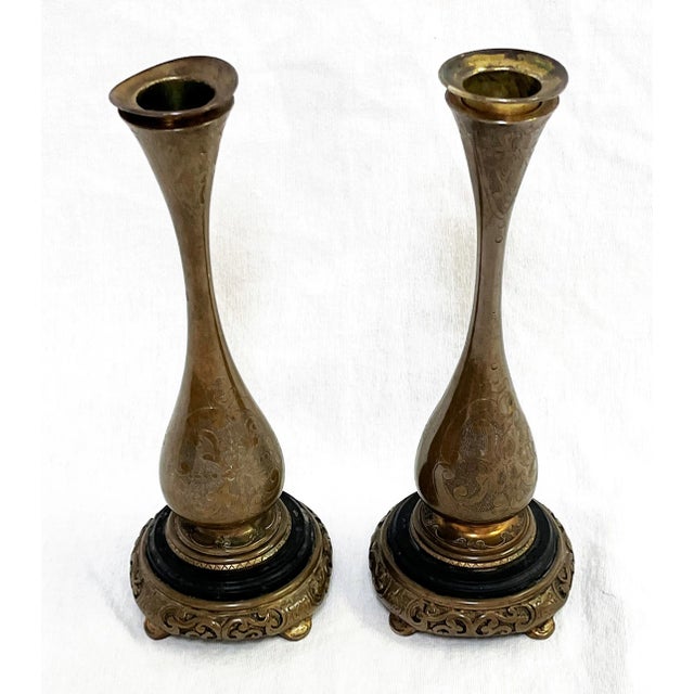 Antique French Embossed Bronze Candle Holders- a Pair For Sale - Image 10 of 13