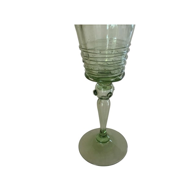 Antique Steuben Frederick Carder Spanish Green Threaded Cordial Glass Shape No. 6359, Made in New York City, NY, USA c....