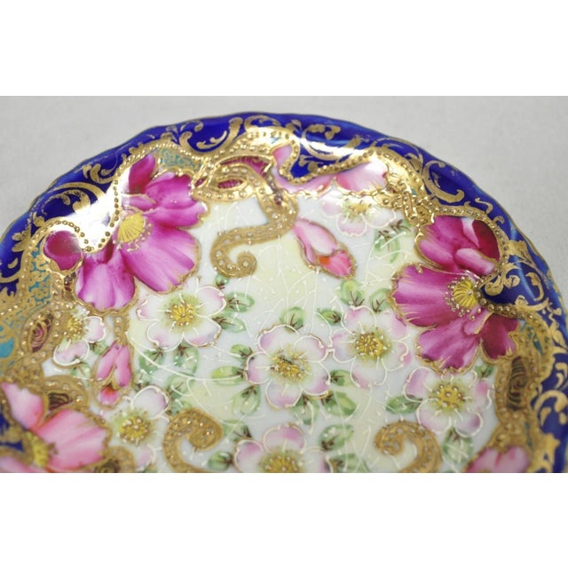 Antique Victorian Teacup & Saucer Cobalt Blue & Roses W/ Draped Gold Trim For Sale - Image 13 of 16