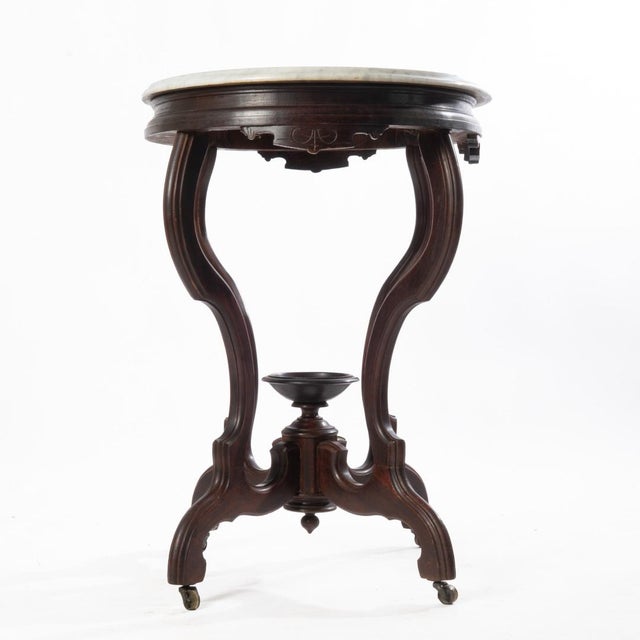 Brown Oval Victorian Walnut Marble Top Table For Sale - Image 8 of 17