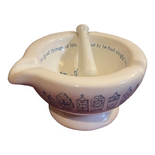Vintage Sweet Blue & White Mortar & Pestle Apothecary Decor Charles Lamb Quote For Sale