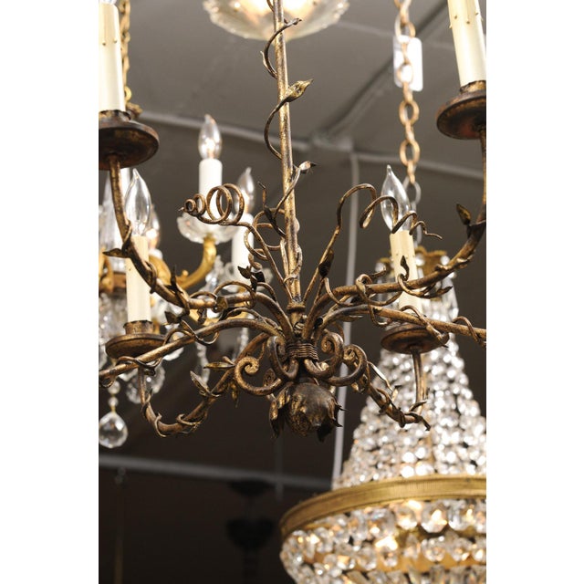 Italian 6-Light Vintage Gilt Floral Tole Chandlier, 1930s Italy For Sale - Image 3 of 12