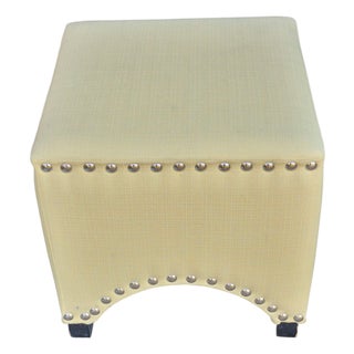 Vintage Yellow Fabric Upholstered Ottoman Stool For Sale
