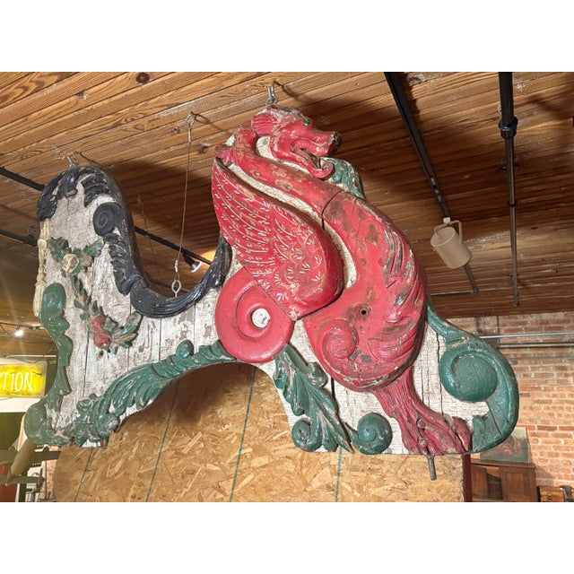 Large antique hand-carved wooden dragon carousel ride side panel, likely attributed to iconic "Amusement King" C.W....
