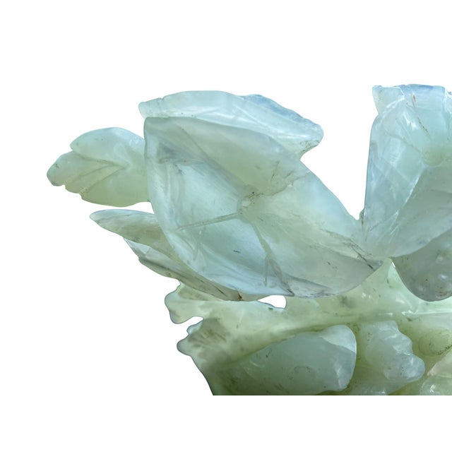 Mid 20th Century Chinese Carved Jade-Colored Hardstone Fish and Lotus Sculpture For Sale In San Francisco - Image 6 of 9