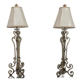1990s Italian Venetian Style Silver Beaded Iron Lamps - a Pair For Sale