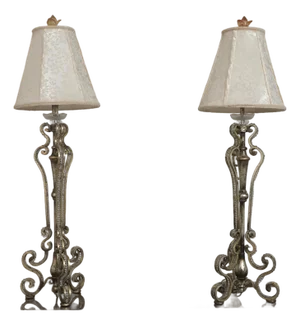 1990s Italian Venetian Style Silver Beaded Iron Lamps - a Pair