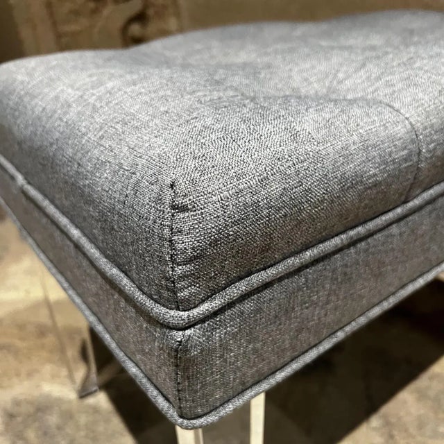 AMBIANIC presents 1980s Hollywood Regency Lucite Bench Fresh New Gray Tufted Tweed Fabric 17 tall x 23.5 w x 16 d Preowned...