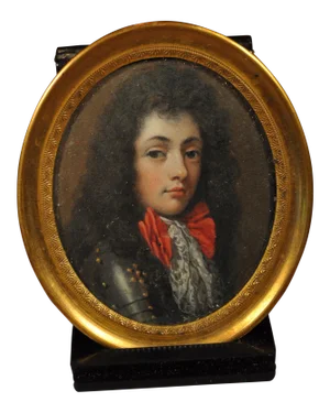 Miniature Portrait of Young King Louis XV Wearing a Suit of Armor 19th C.