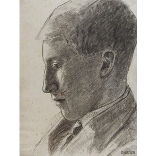 Vintage Portrait Drawing of Young Man For Sale