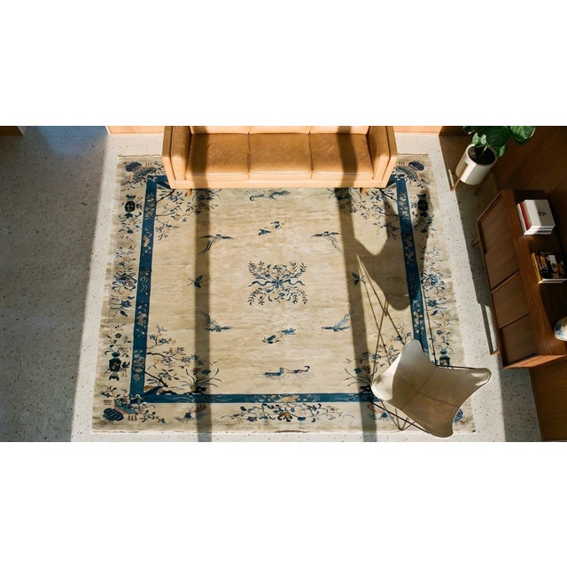 1920s Beige Floral Medallion Antique Chinese Peking Carpet 8'10" X 11'6" Handknotted Wool Rug For Sale - Image 15 of 15