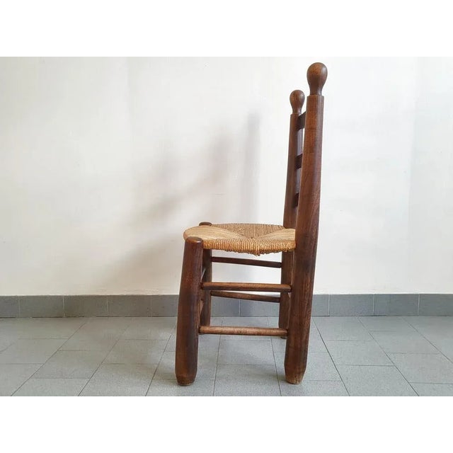 Brown French Chair in Oak & Straw in the style of Charles Dudouyt, 1940s For Sale - Image 8 of 13