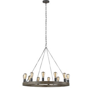 Sean Lavin by Visual Comfort Studio Avenir Medium Chandelier, Weathered Oak Wood/Antique Forged Iron For Sale