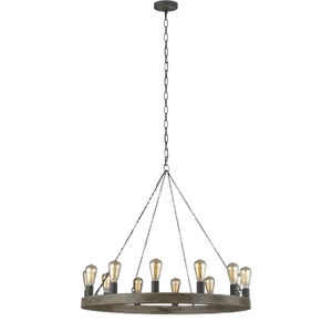 Sean Lavin by Visual Comfort Studio Avenir Medium Chandelier, Weathered Oak Wood/Antique Forged Iron
