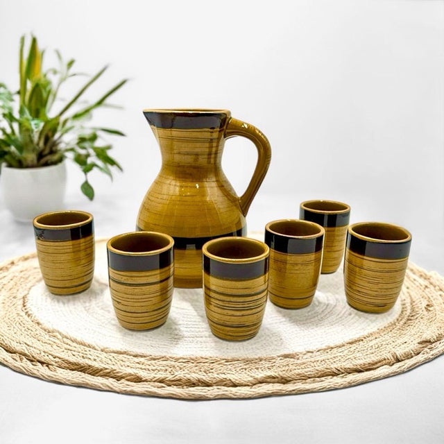 Brown Glazed Ceramic Orangeade Set from GK, 1970s, Set of 8 For Sale - Image 8 of 9