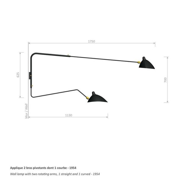 Modern White Two Rotating Straight-Curved Arms Wall Lamp by Serge Mouille For Sale - Image 6 of 9