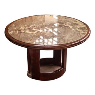 Brutalist Marble and Mahogany Dining Table, 1970s For Sale