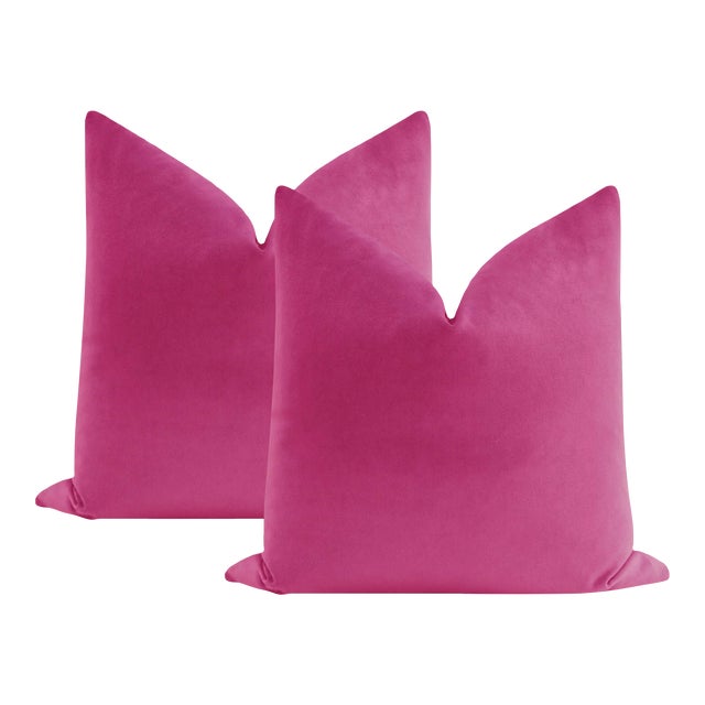22" Cerise Contemporary Velvet Pillows - a Pair For Sale