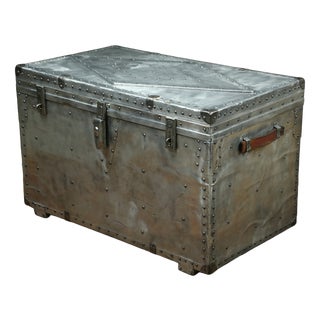Aluminum Trunk with Antique Padlock, 1920s For Sale