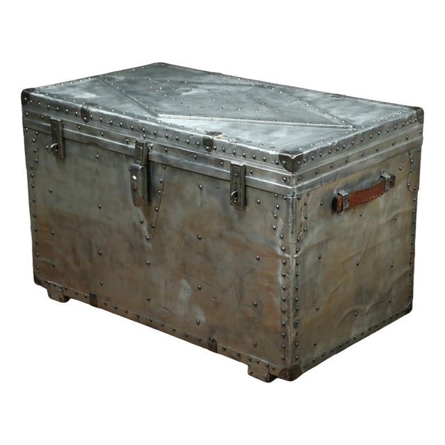 Aluminum Trunk with Antique Padlock, 1920s For Sale
