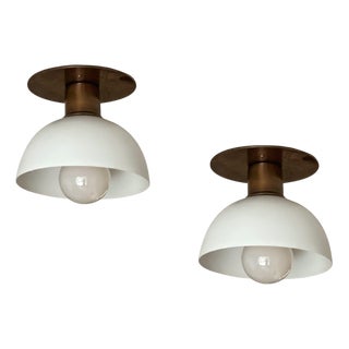 Kitchen Lamps with White Shade and Brass Fittings, Set of 2 For Sale