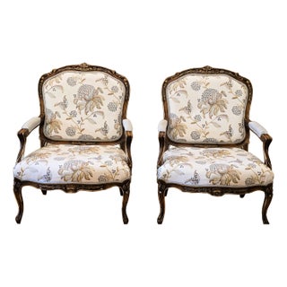 Pair of French Berger Chairs From Robb & Stucky Custom Upholstery For Sale