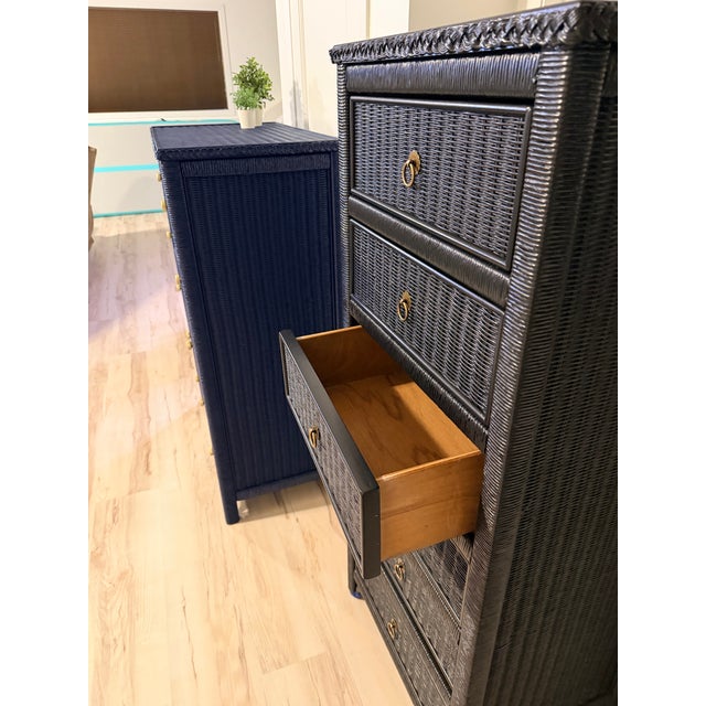 Mid-Century Modern 1980s Mid-Century Modern Henry Link Lexington 6-Drawer Wicker Lingerie Chest in Midnight Black, Attributed For Sale - Image 3 of 6