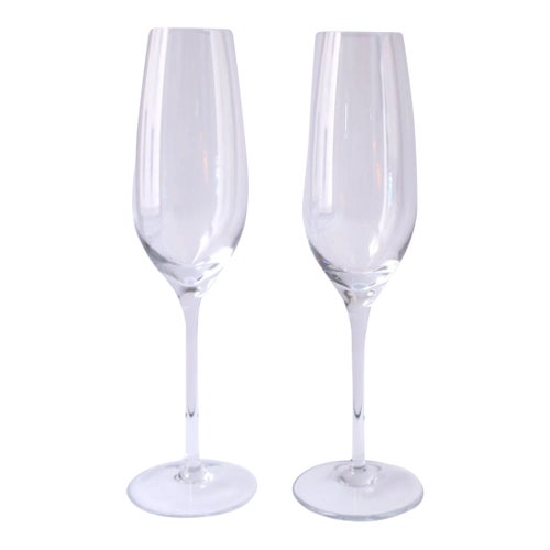 Tiffany Co Crystal Champagne Flutes Glasses, Pair