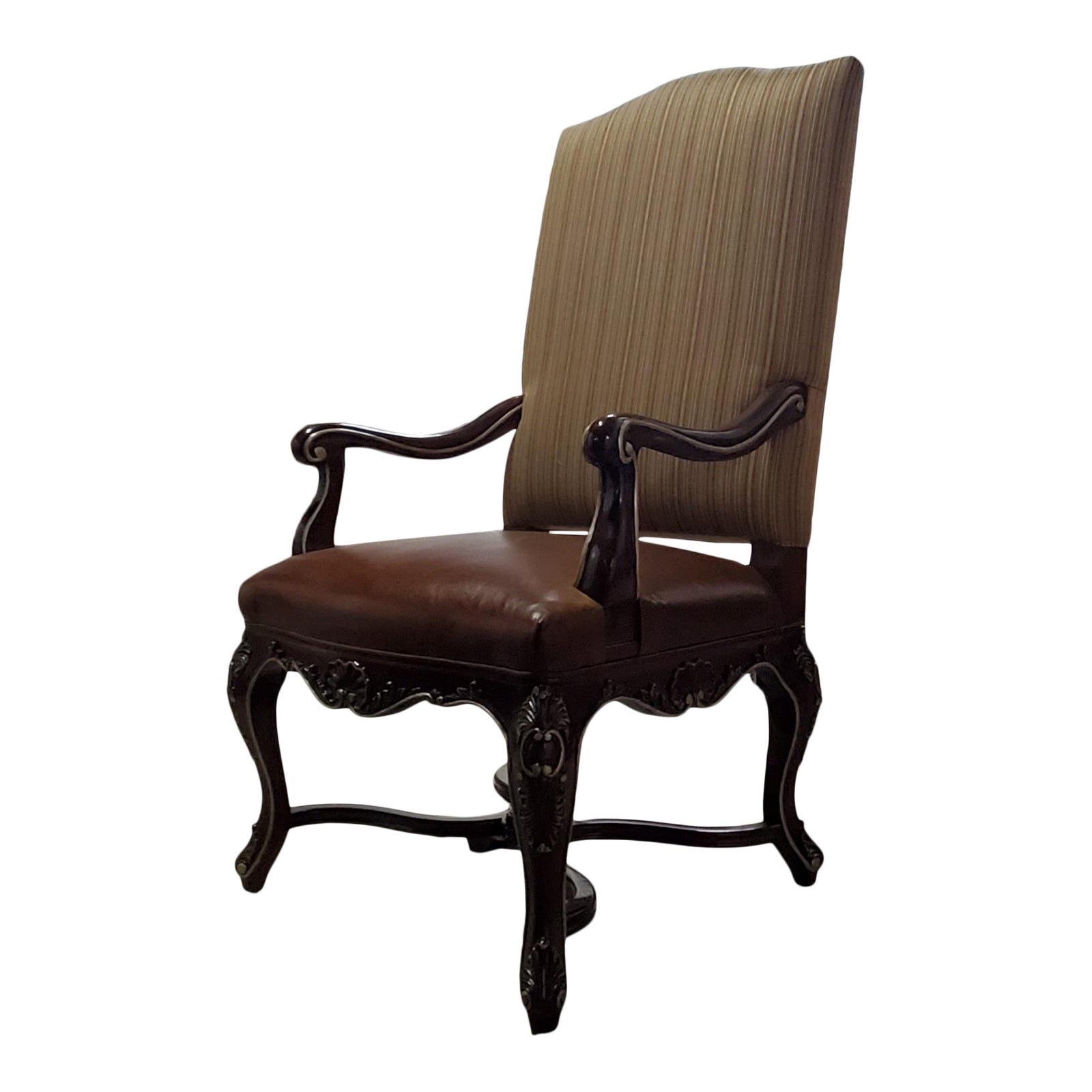 Henredon Furniture Marseilles II Mahogany Leather and Fabric Dining Arm