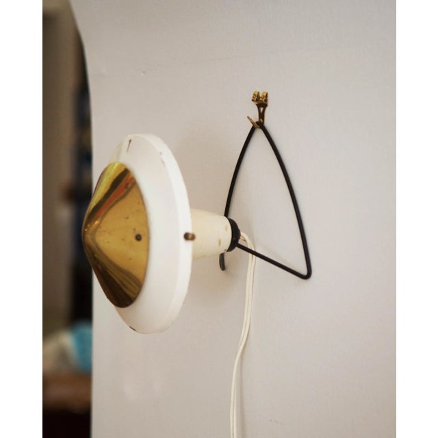 Metal White Steel & Brass Mid-Century Table or Wall Lamp, 1950s For Sale - Image 7 of 8