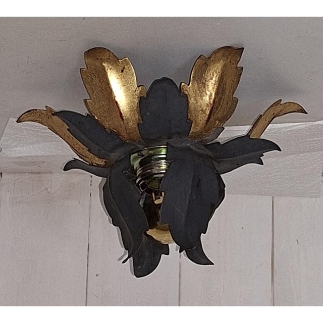 Flat Florentine Ceiling Lamp with a Gold-Grey Metal Frame, 1960s, in Very Good conditions. Designed 1960 to 1969 Up to...
