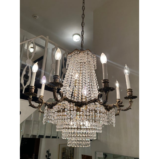 Hollywood Regency Vintage Patinated Brass and Crystal Chandelier With 16 Lights Attributed to Schonbek For Sale - Image 3 of 10