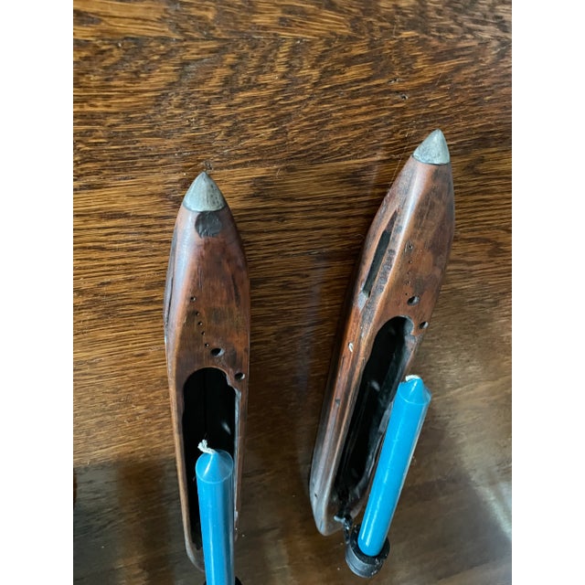 Vintage Wooden Candle Holders From Weaving Shuttle Loom - Set of 1 For Sale In Baltimore - Image 6 of 12