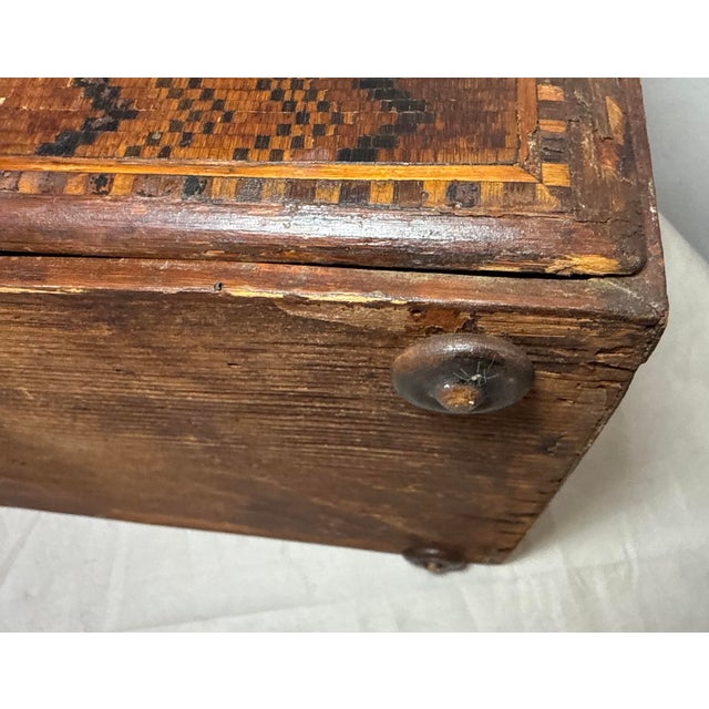 Antique 19th Century Handmade Wood Veneer Marquetry Jewelry Box Dresser Chest For Sale - Image 14 of 14