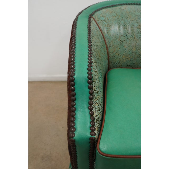 Western-Style Embossed Leather Swivel Barrel Chair For Sale - Image 10 of 16