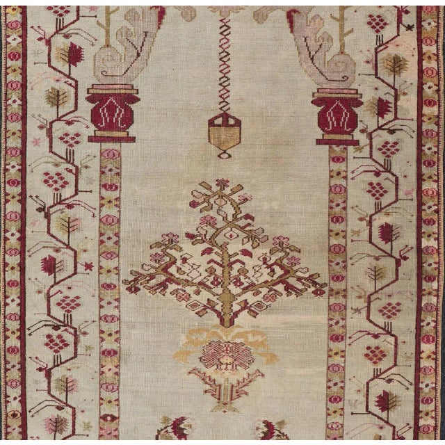 Early 20th Century Color Antique Oushak Rug With Columns, Chandelier & Vase Design For Sale - Image 4 of 13
