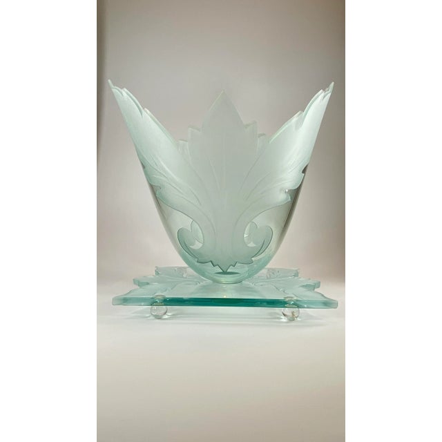 1990s Robert Guenther and George Luna Studio Art Glass Oval Bowl With Double Cut-Out Passion Leaf Design For Sale - Image 4 of 11