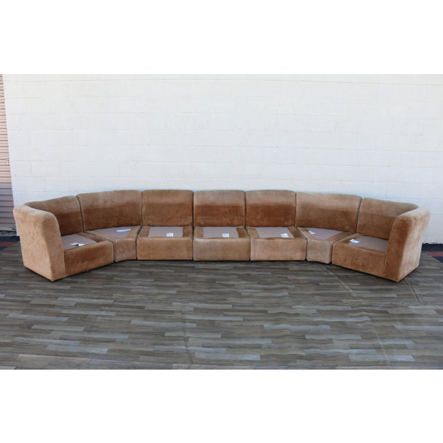 Vintage 1970s 7-Piece Modular Suede Leather Sectional Sofa, Curved Lounge Seating For Sale - Image 17 of 18