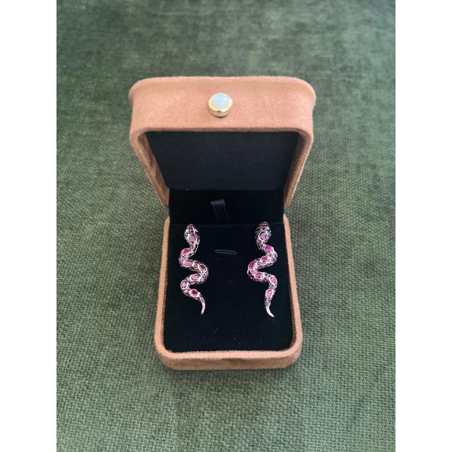 Bochic “Orient” Vintage Ruby & Sapphire Serpent Earrings Set 18K Gold & Silver For Sale - Image 4 of 15